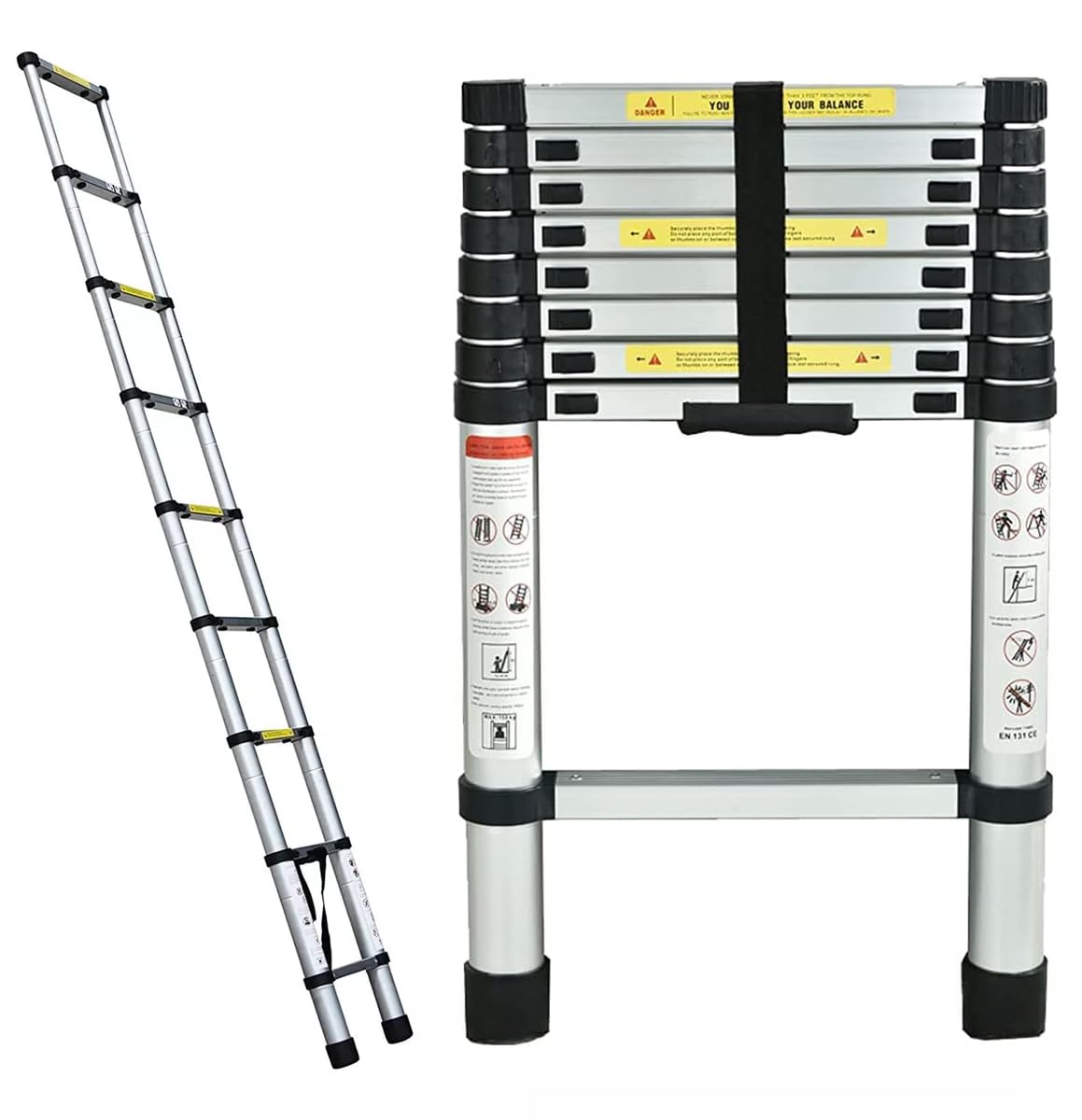 2.6M Telescoping Ladder 8.5FT Metal Lightweight Extension Ladder with Locking Mechanism and Non-Slip Feet Multi-Purpose Collapsible Ladder 330 lb Capacity