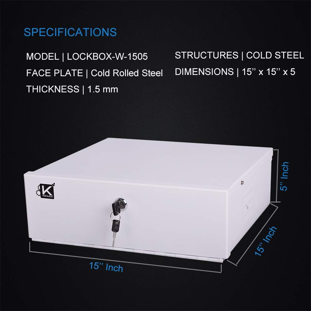 Featured Product Kenuco White Heavy Duty 16 Gauge Steel DVR Security Lockbox with Fan (WH 14.86’’ x 15’’ x 4.96’’)
