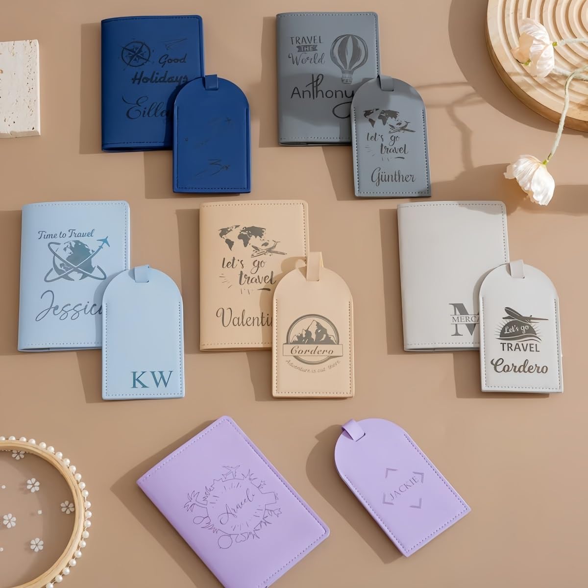 Funda De Pasaporte Personalizada Y Etiqueta De Equipaje, Billetera De Viaje Con Nombre O Iniciales para Mujeres Y Hombres, Regalos De Viaje para Parejas, Accesorio De Viaje para Luna De Miel Y Navidad