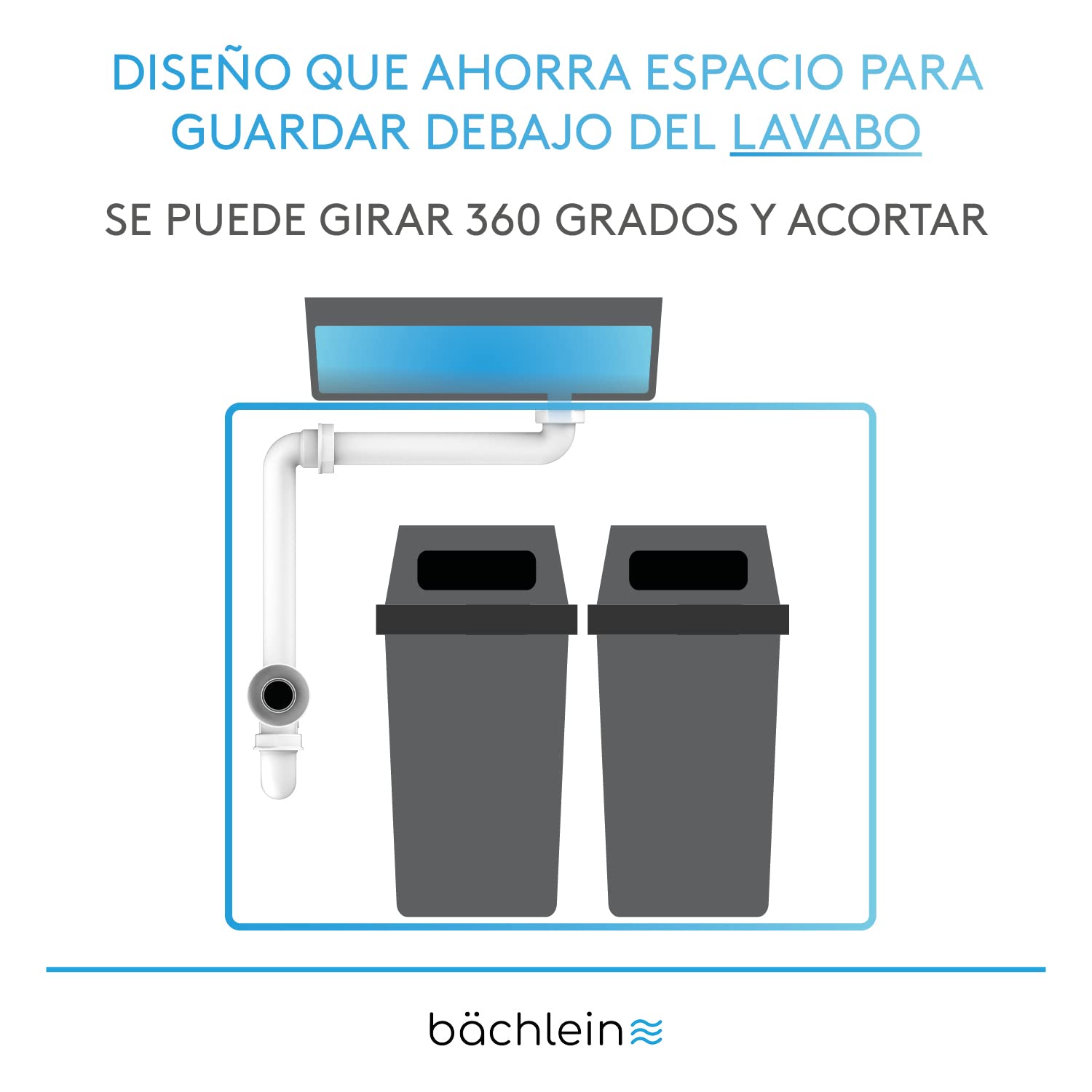 Bächlein G 1 1/4 Pulgadas Sifón de Ahorro de Espacio para el Baño - Sifón de Lavabo Plano de 32 mm - Sifón de Olores Baño - Made in Germany