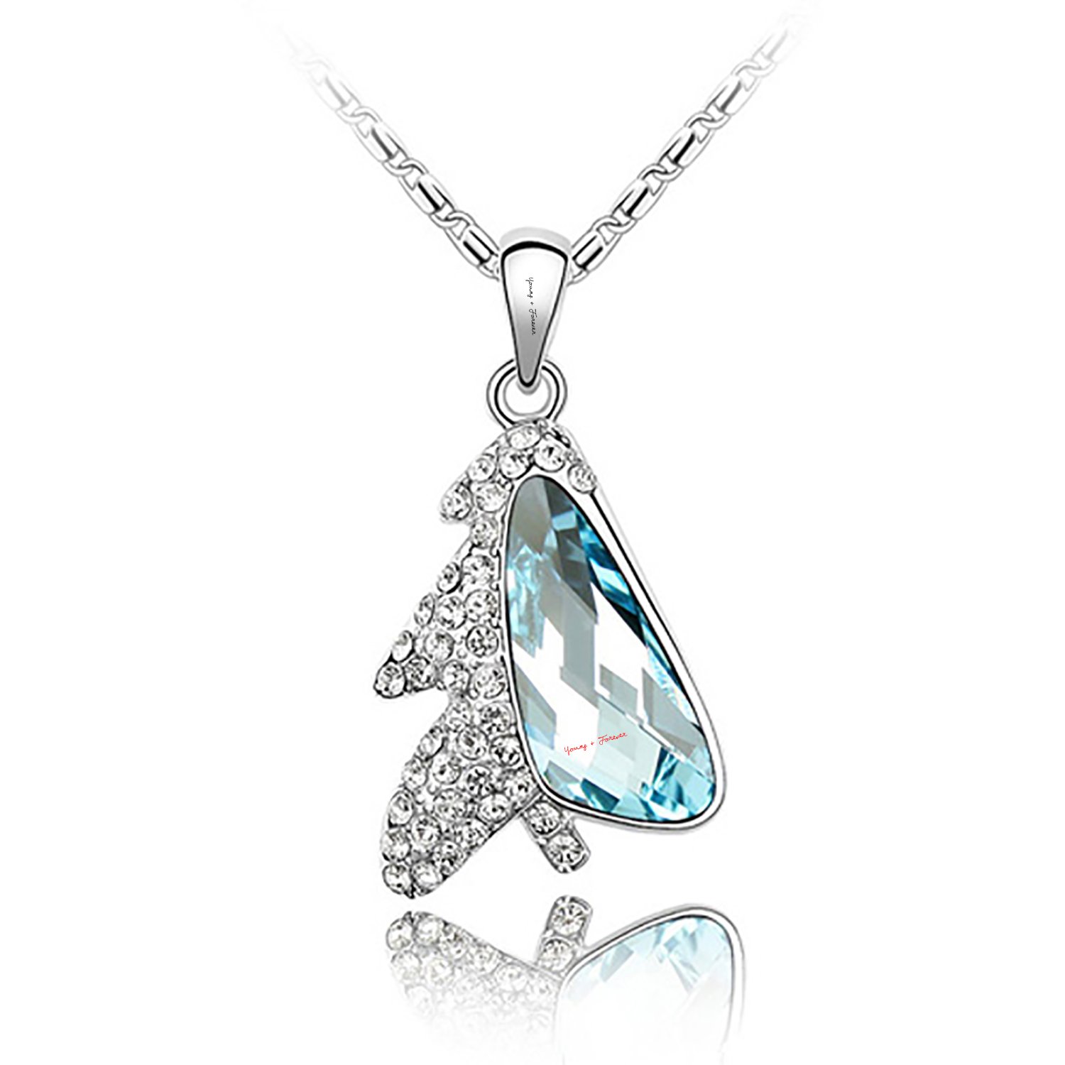 Crystal Pendant Necklace with Blue Gemstone and Rhinestone Accents, Silver Chain-image-25