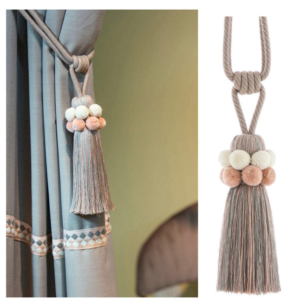 1 paire d'embrasses de rideaux à pompons faites à la main pour chambre de fille, couleur café