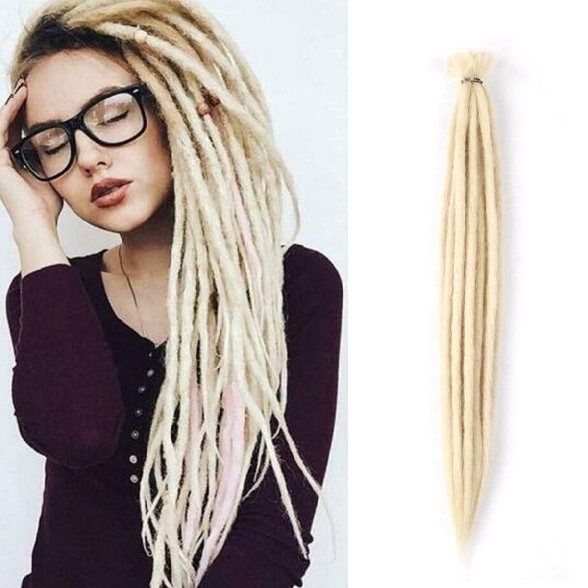 Synthetic Dreadlock Extensions Crochet Dreads Braiding Hair 20inch 10 Strands/Pack Handmade Single Ends Hip-Hop Style Crochet Braids Hair Extension (10 Strands, #613 Blonde)