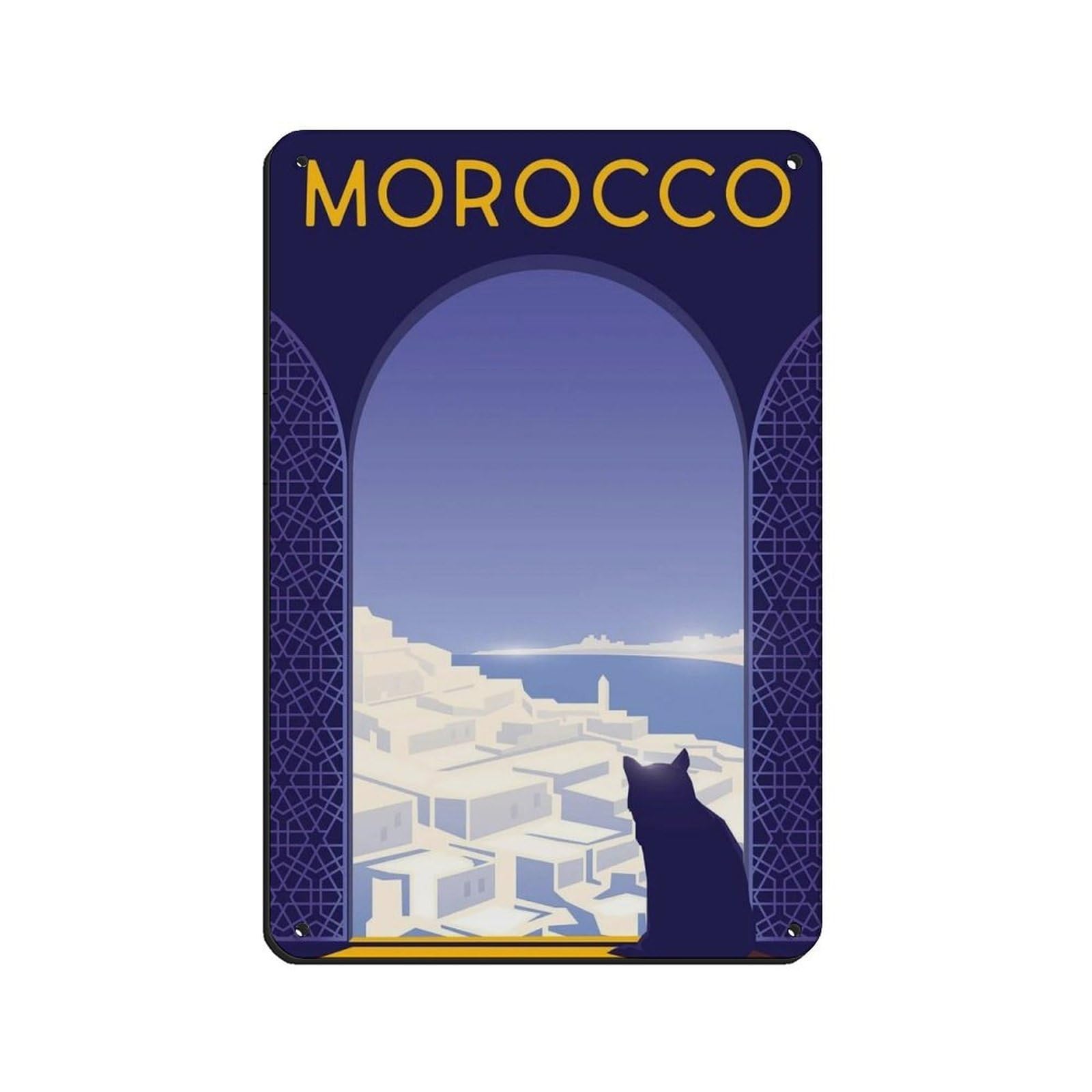 Morocco Travel Poster, Morocco Poster Retro Poster Metal Tin Sign Chic Art Retro Iron Painting Bar People Cave Cafe Family Garage Poster Wall Decoration 8x12inch(20x30cm)