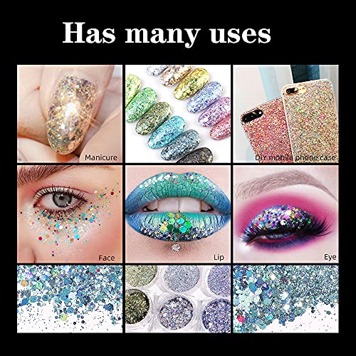 Nail Art Glitter Sequin Stickers Decals Decoration Design,4Pcs Purple Pink Holographic Cosmetic Chunky Glitters Paillette Ultra-Thin Tips, For Festival Party Face Hair Make Up Nail Art Mixed Size #TOP1