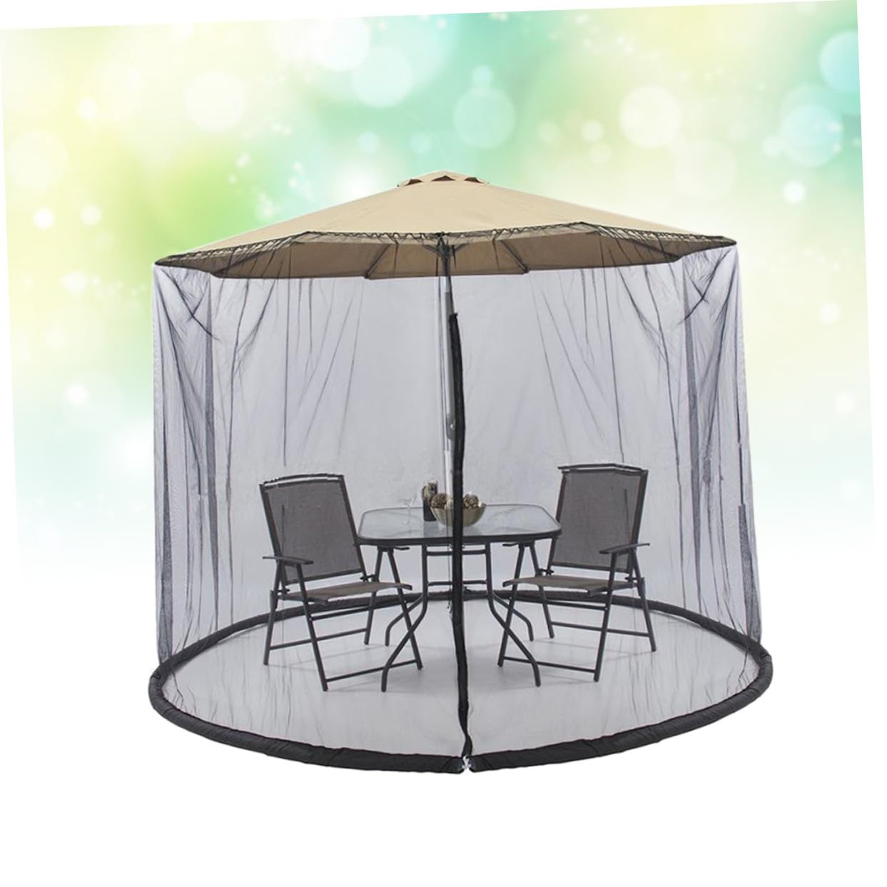 Cubierta para Sombrilla de Patio con Mosquitera Cremallera Protección Solar Cubierta Plegable para Jardín Exterior Negra