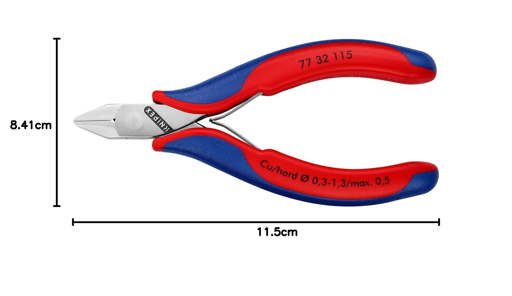 KNIPEX Elektronik-Seitenschneider mit durchgestecktem Gelenk auf SB-Karte mit Mehrkomponenten-Hüllen 115 mm, 77 32 115 SB