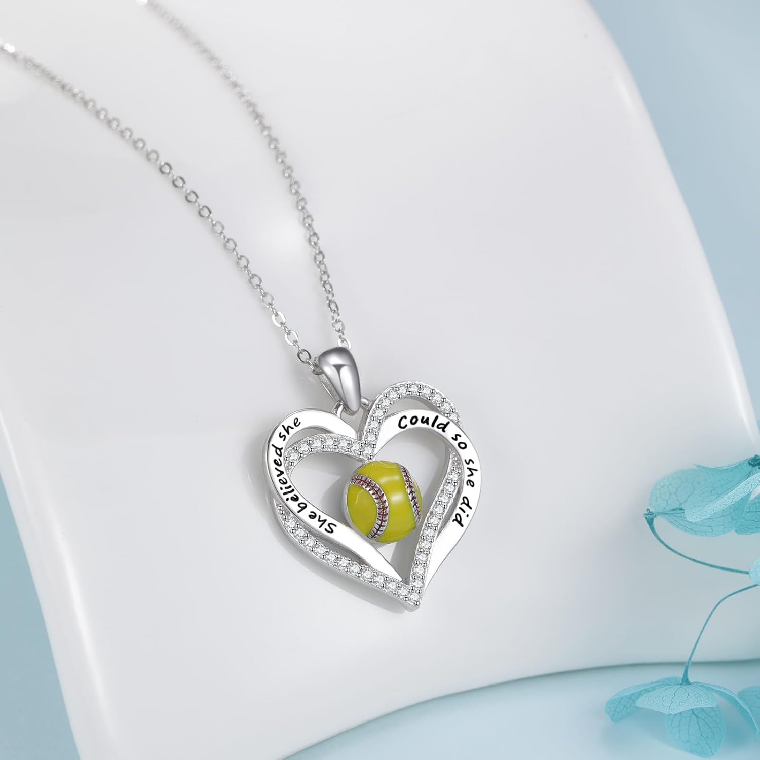 Volleyball/Baseball/Softball/Basketball Necklace Sterling Sliver Sports Ball Pendant Necklace Heart Jewelry Gifts for Women Sports Fans Lovers Players - Image 4