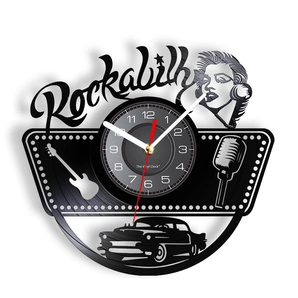 Smotly Black Vinyl Wall Clock, Rock And Roll Themed With Led Night Light Function, Wall Clock Gift For Musicians Home Decor. (Black)
