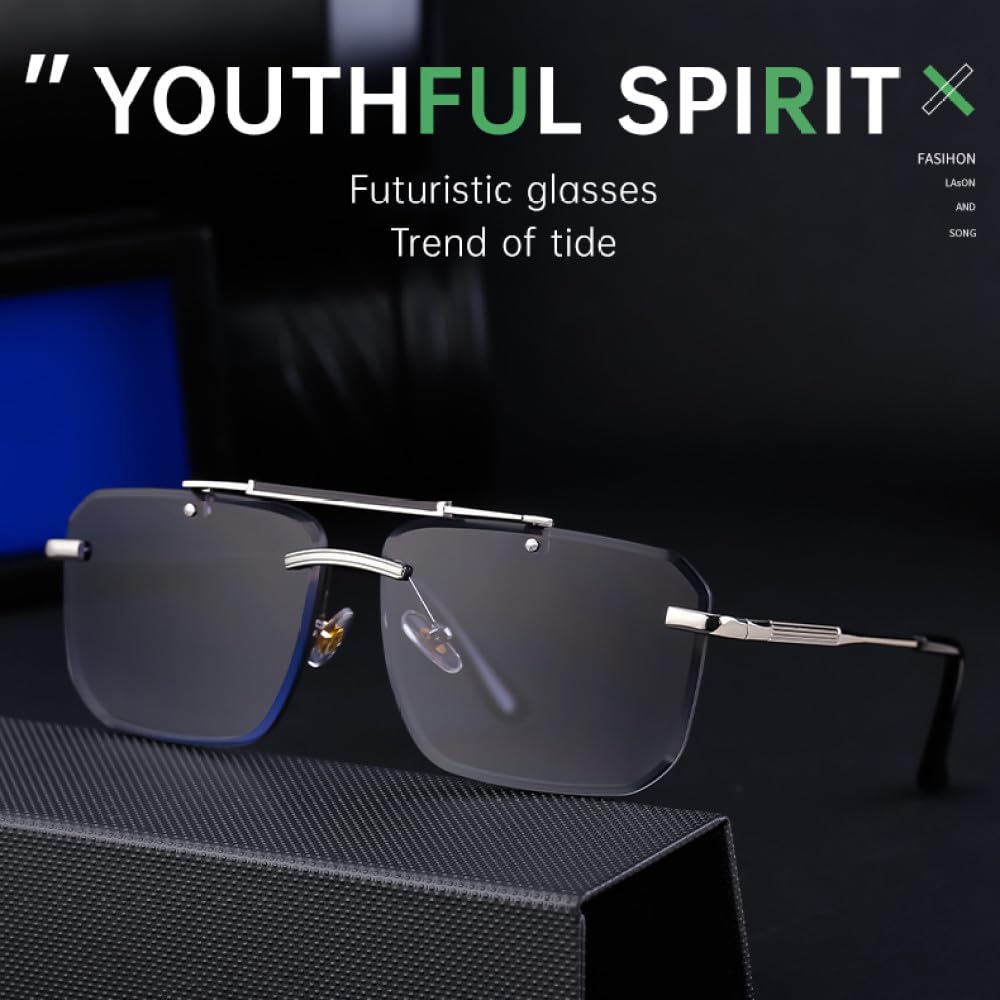 Rahmenlose Klassische Sonnenbrille Damen Herren Luxus Vintage Doppelrandlose Fahrsonnenbrille für Männer