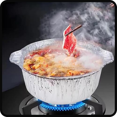 Miniatura 4 de Ollas de aluminio desechables con tapas, ollas desechables para cocinar, ollas de papel de aluminio desechables reciclables con tapas para cocinar,