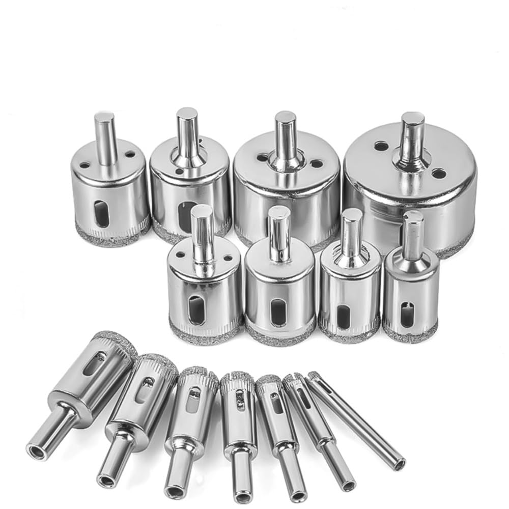 Sega a tazza per piastrelle 15 pezzi Punta per sega a tazza diamantata Punta da trapano per vetro da 6-50 mm per sega a tazza per vetro e ceramica Set di punte rotonde, 15PCS