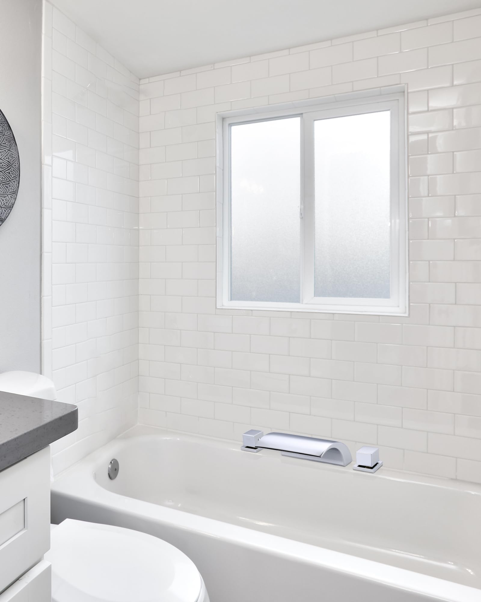 ALEASHA Roman Tub Faucet Waterfall Tub Filler Chrome Deck Mount Bathtub Faucets Brass 3 Holes Bathroom Faucets with 2 Handles