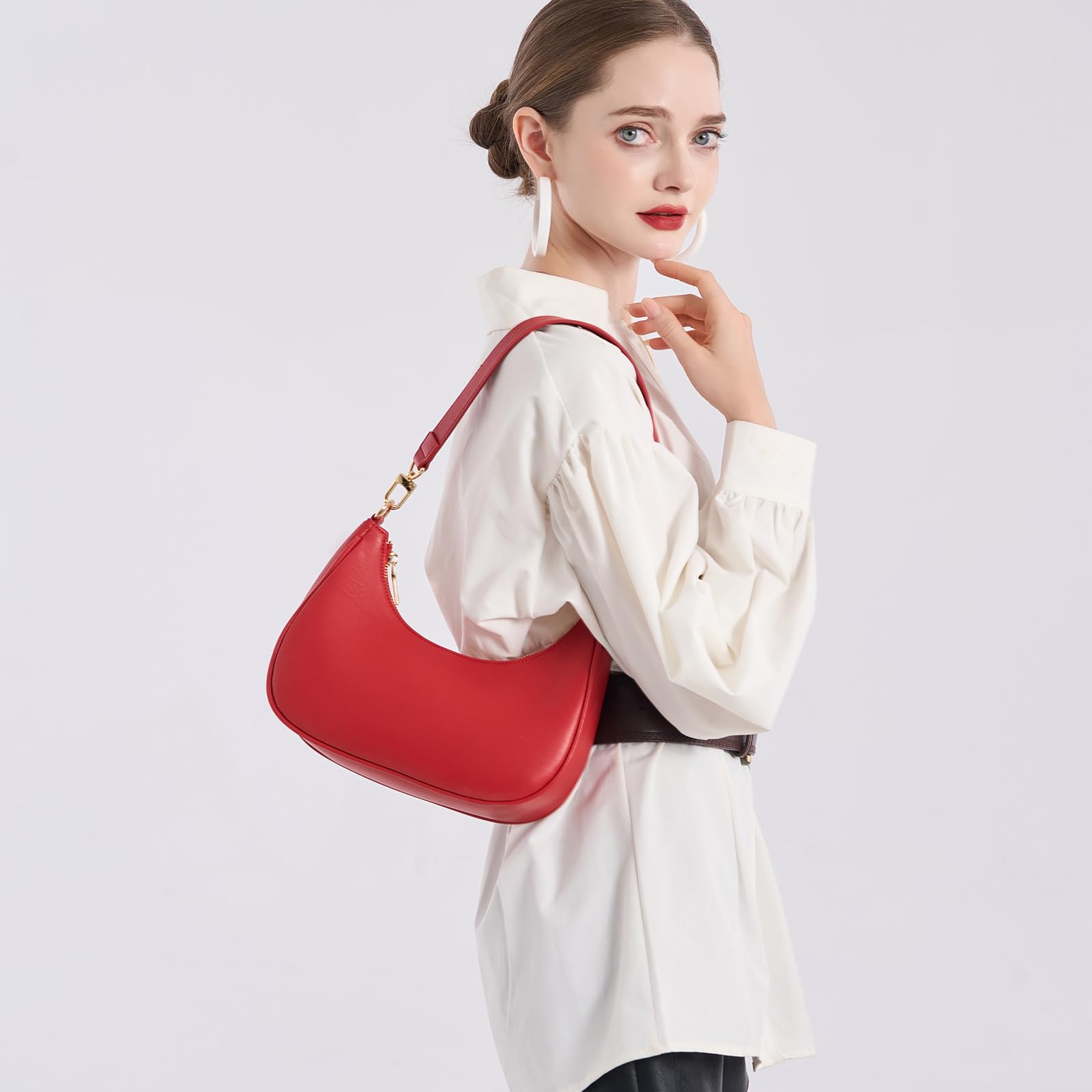 Women's Shoulder Bags Cute Hobo Purses Vintage Handbags with Zipper Lightweight Underarm for Dating Shopping Gift (Red) view 2
