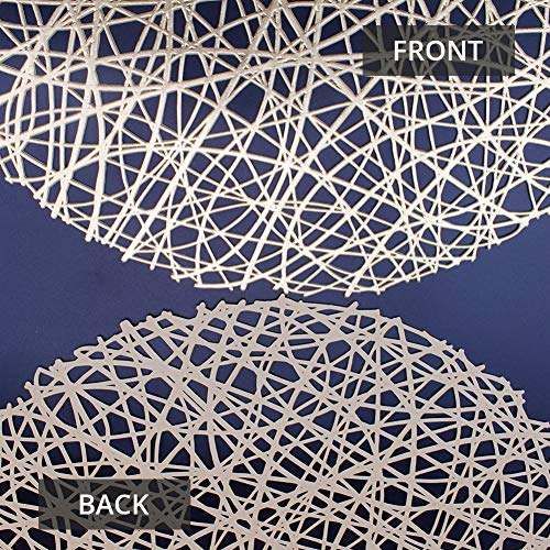 Gold Round Placemats for Dinner Table Set of 6 Metallic Hollow Out Line Circle Table Mats Vinyl Place Mats for Dinning Decor Wedding Accent Centerpiece - Image 6