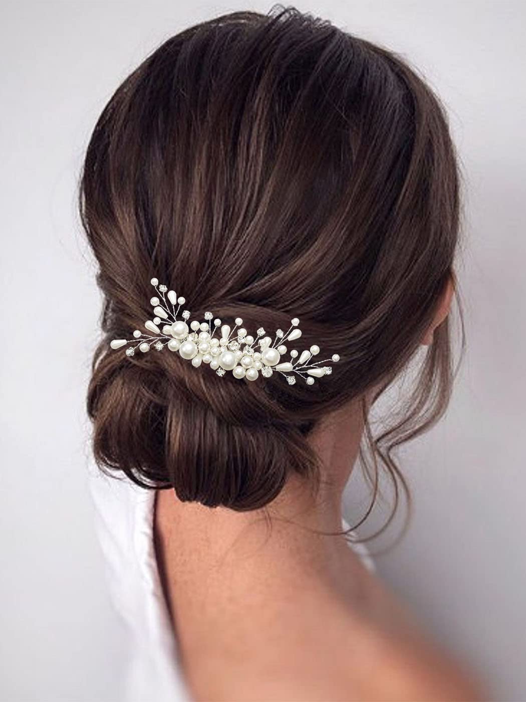 Latious Wedding Bride Pearl Hair Side Comb Silver Rhinestones Bridal Hair Clips Crystal Hair Pieces Hair Accessories for Women and Girls