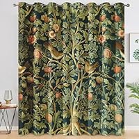 William Morris Blackout Curtains for Living Room Bedroom, Vintage Floral Birds Eyelet Thermal Window Treatments 54 Drop - 2 Panels 46 x 54 Inch, Home Decor pw&25