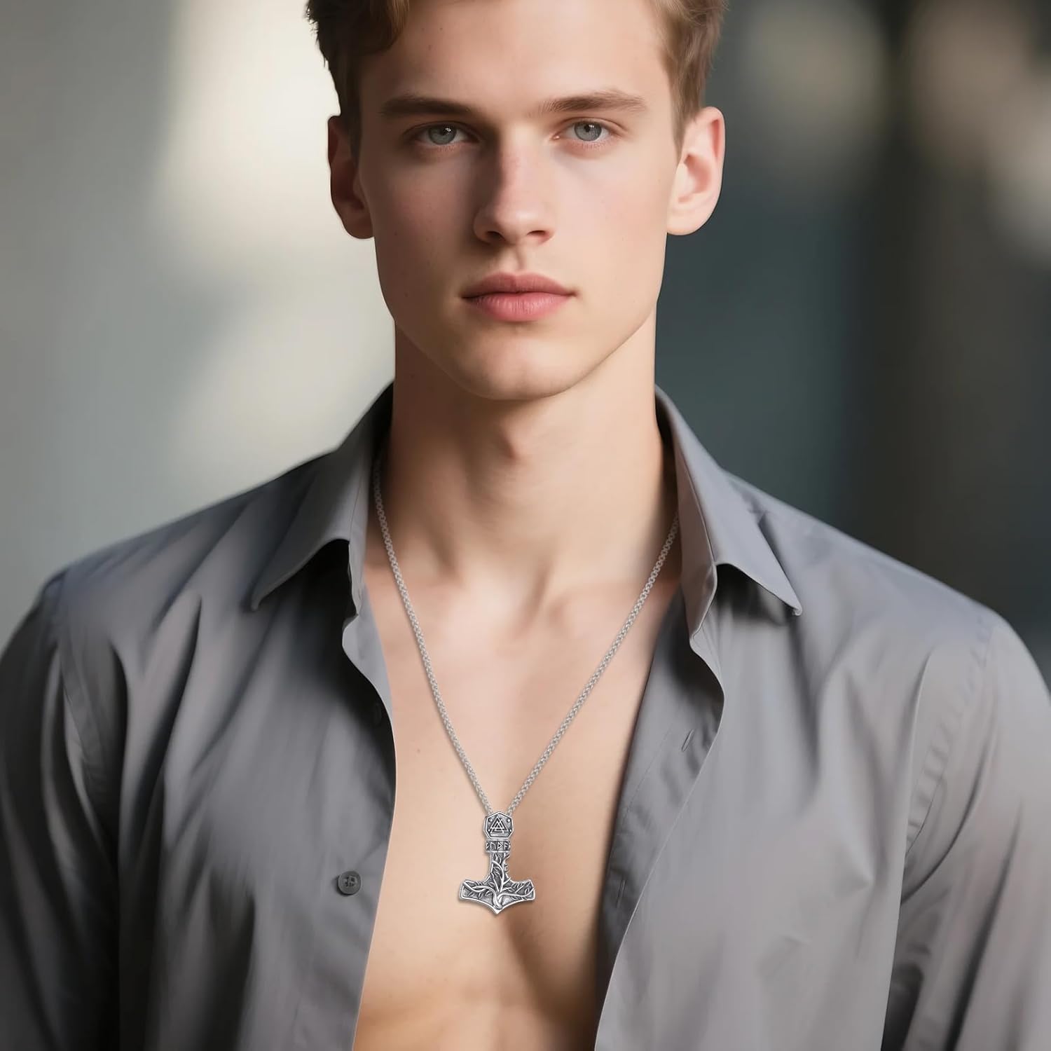 Viking Thor's Hammer Necklace Sterling Silver Vintage Norse Mjolnir Pendant Amulet Jewelry Gifts for Women Men - Image 5