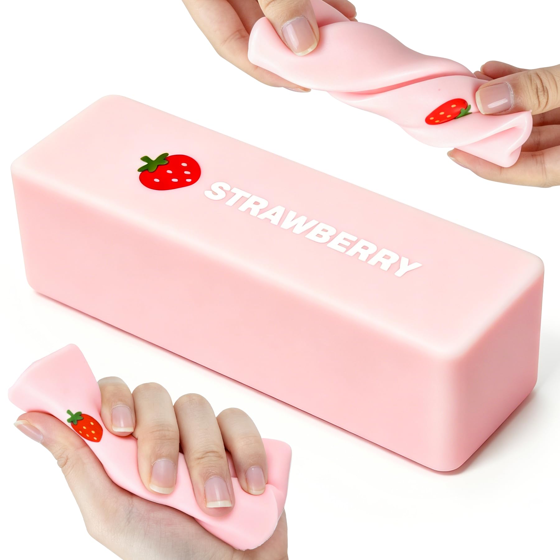 Butter Squishy, Strawberry Slow Rebound Squeeze Toy, Sensory Stress-Relief fingertip Toy for Anxiety, Strawberry Stick Squeeze Toy, Soft Pink Squeeze Clay, Suitable as a Classroom Reward Toy