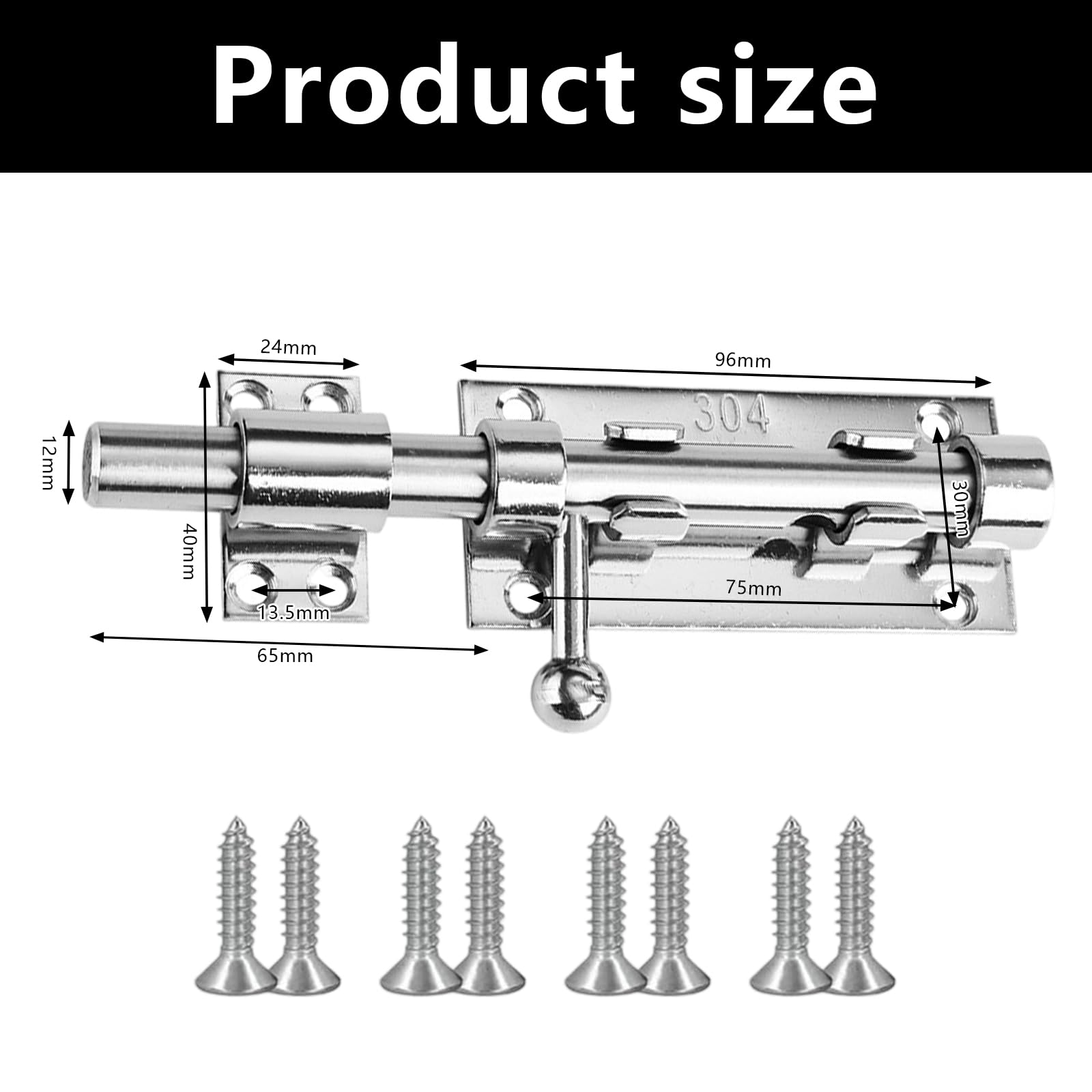 6 Inch Sliding Bolt Lock, Door Bolt Bolt Lock, Door Lock Bolt Heavy Duty 304 Stainless Steel Gate Bolt - Image 2