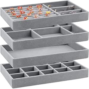 4x Schmuckkästchen Schwarz Quadrat - Schmuckschatullen Mit Tragetaschen 7x8x1,7cm