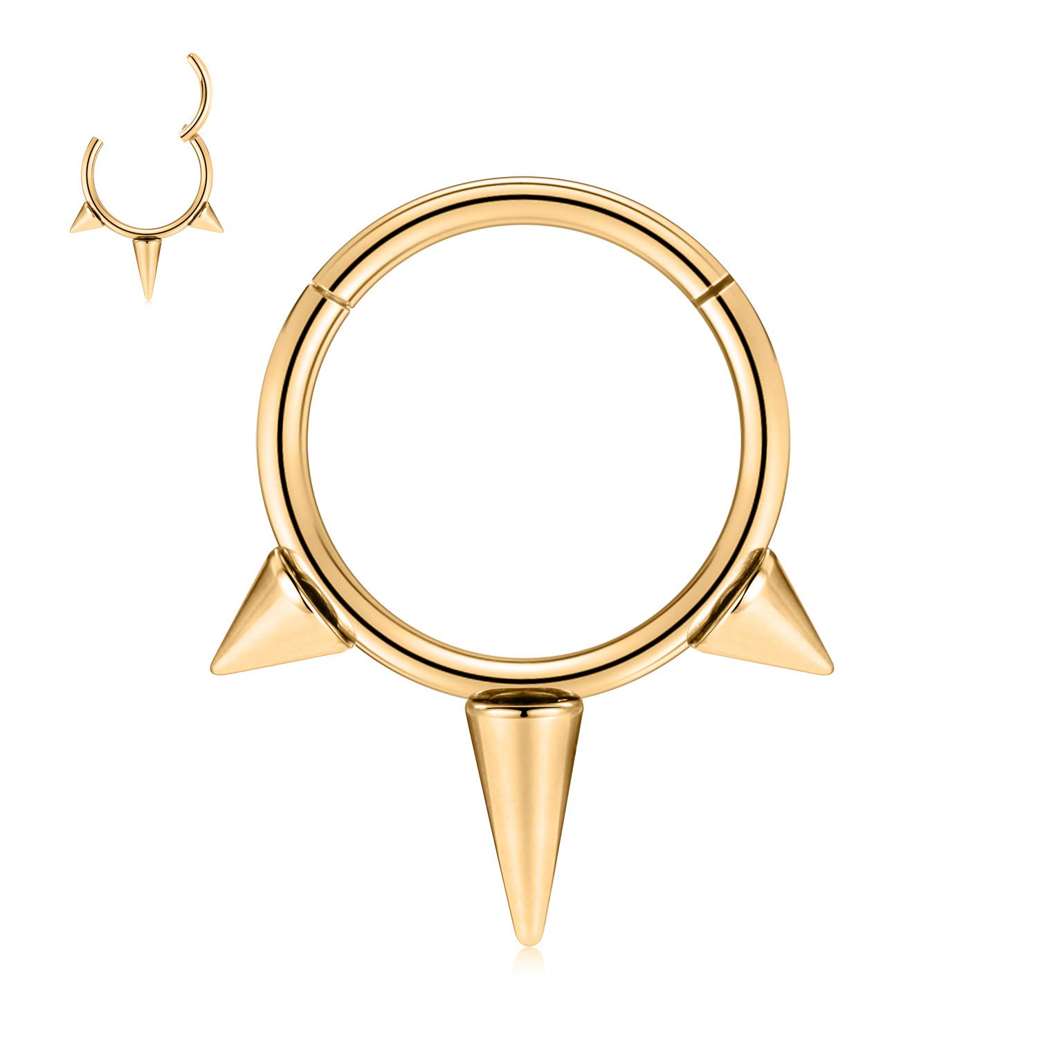 AROWRO 16G Stainless Steel Septum Clicker Daith Earrings Daith Rook Tragus Helix Cartilage Lobe Septum Piercing Jewelry Snake/Pyramid/Arrow/Star Design Hinged Segment Ring — view 29