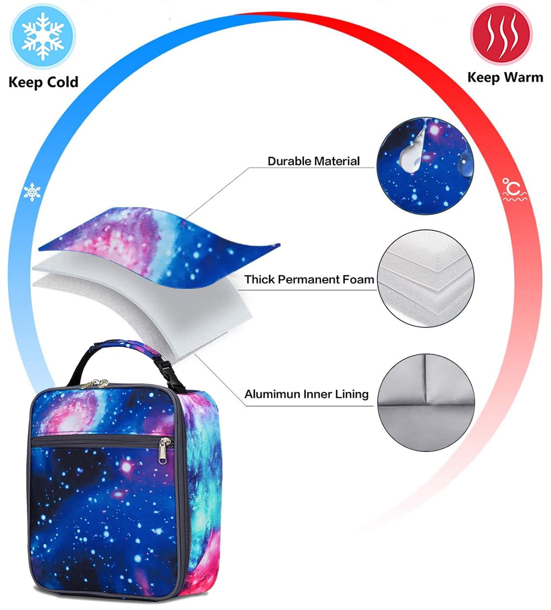 BTYHAOS Lunch Bag Tote Bag for Women Wide Open Insulated Cooler Bag Water-Resistant Thermal Leak-Proof Lunch Organizer for Men Girls Children Outdoor Picnic Work (Black C) - Image 2