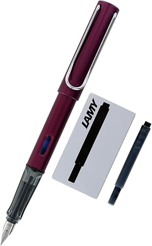Lamy Al-Star - Pluma estilográfica de aluminio, barril morado oscuro metálico, punta media, con 5 cartuchos de tinta