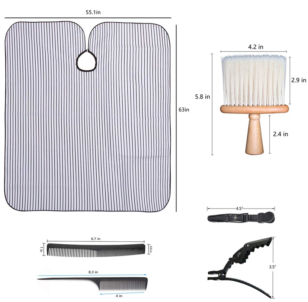 ANGELWORLD - Capa de peluquería profesional con clip de metal ajustable, cierre a presión, capa de corte de pelo, capa de peluquería de 63 x 55 pulgadas, cepillo para el cuello, peine para el pelo