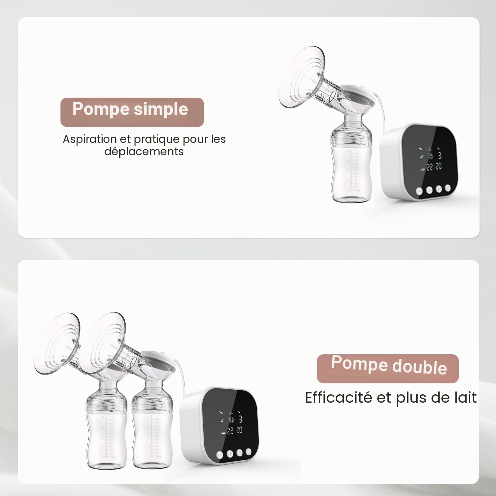 Lulia Tire-lait électrique - 4 modes et 9 niveaux - Anti-retour - Ultra silencieux - Batterie 2500 mAh - Écran LED - Sans BPA - Blanc