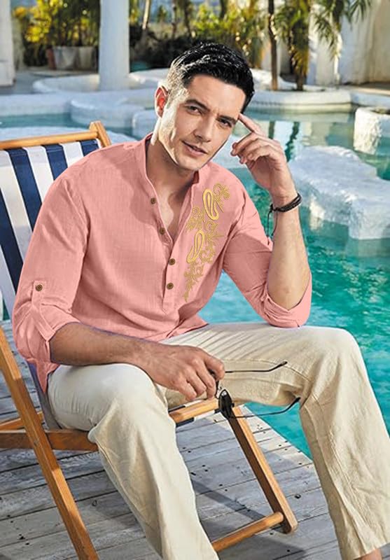 Image of Men's Printed Cotton Blend Short Kurta | Regular Fit Casual Kurta Shirt for Men with Mandarin Collar | Ethnic