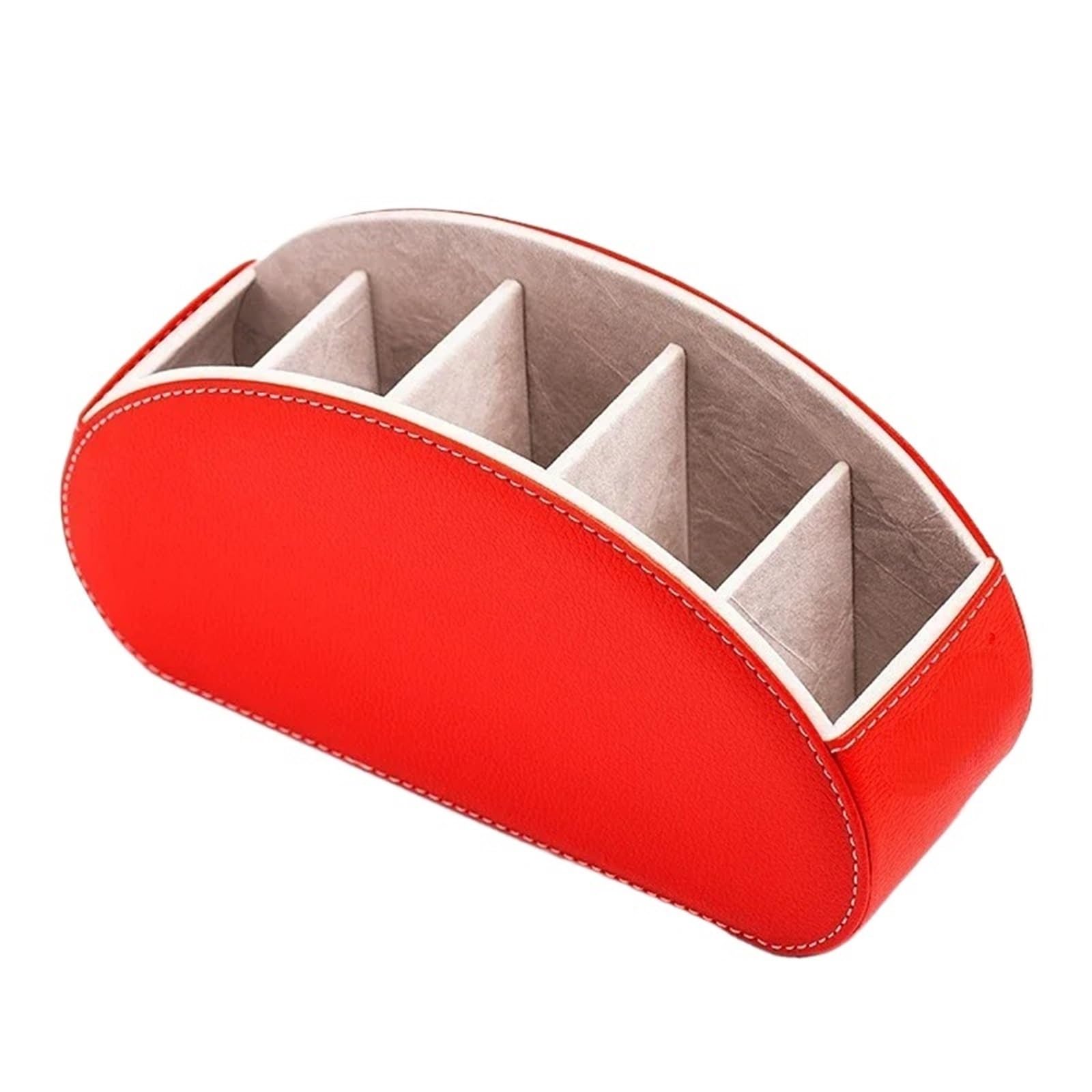 WUYXTO Remote Control Holder Organizer Controller Stand 5 Compartment Leather Storage Box And Tv Desk For Desktop(Red)
