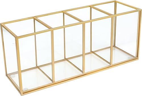 Miniatura 1 de Portalápices para escritorio, soporte para bolígrafo de vidrio templado, 3 y 4 compartimentos, organizador de almacenamiento de escritorio para