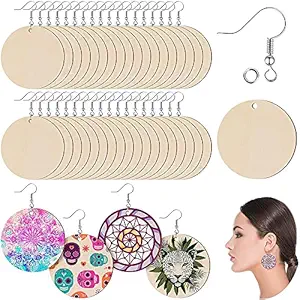 Rise N Shine Pine Wood Blank Earrings Unfinished Blank Wooden Earrings Blank Natural Wood Include Earring Hooks for Women Jewellery Making DIY Craft (1 Inch 20 Pcs)