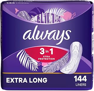 Always 3-In-1 Xtra Protection, Daily Liners For Women, Extra Long, With Leakguard + Rapiddry, Unscented, 48 Count X 3 Pack...