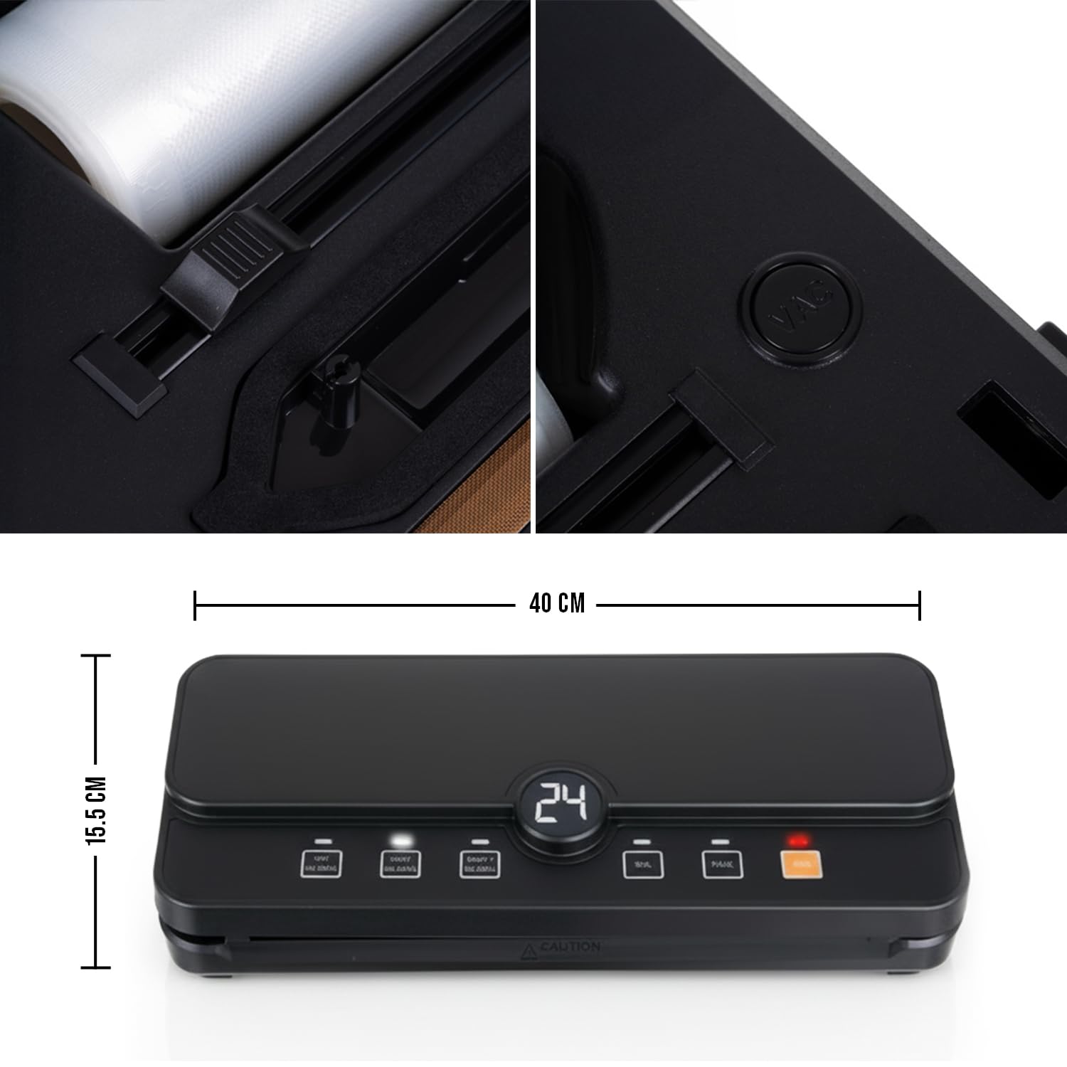 Zgrzewarka Próżniowa 110W 80 kPa – Automatyczna Pakowarka do Żywności z Zgrzewem 30 cm, Nożykiem i Schowkiem na Rolkę – Tryb Suchy/Mokry/Delikatny, Wąż do Pojemników