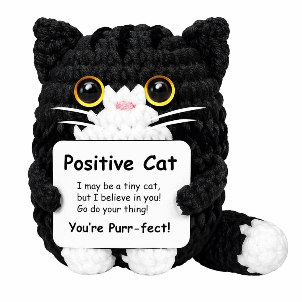 Positive Crochet Animals Gifts,Positive Sloth/Capybara/Duck/Axolotl/Bee/Cow,Emotional Support Handmade Gift with Affirmation Cards,Funny Inspirational for Women Keepsake,Cute Decoration (Milk)