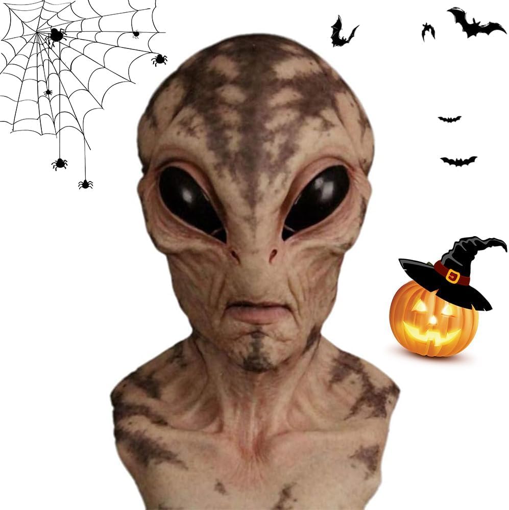 Genérico Máscara Divertida De Extraterrestre De Halloween,Máscara De Cara De Extraterrestre Realista,Aterradora Espeluznante - Realista De Cabeza Completa, Capucha Alienígena,Divert