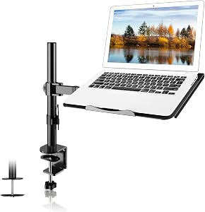 Suptek Single Notebook Desk Mount With Tray for 13-27 Inch Computer Screen, Fully Adjustable Arm for Laptop up to 17'', Weight up to 15.6 lbs
