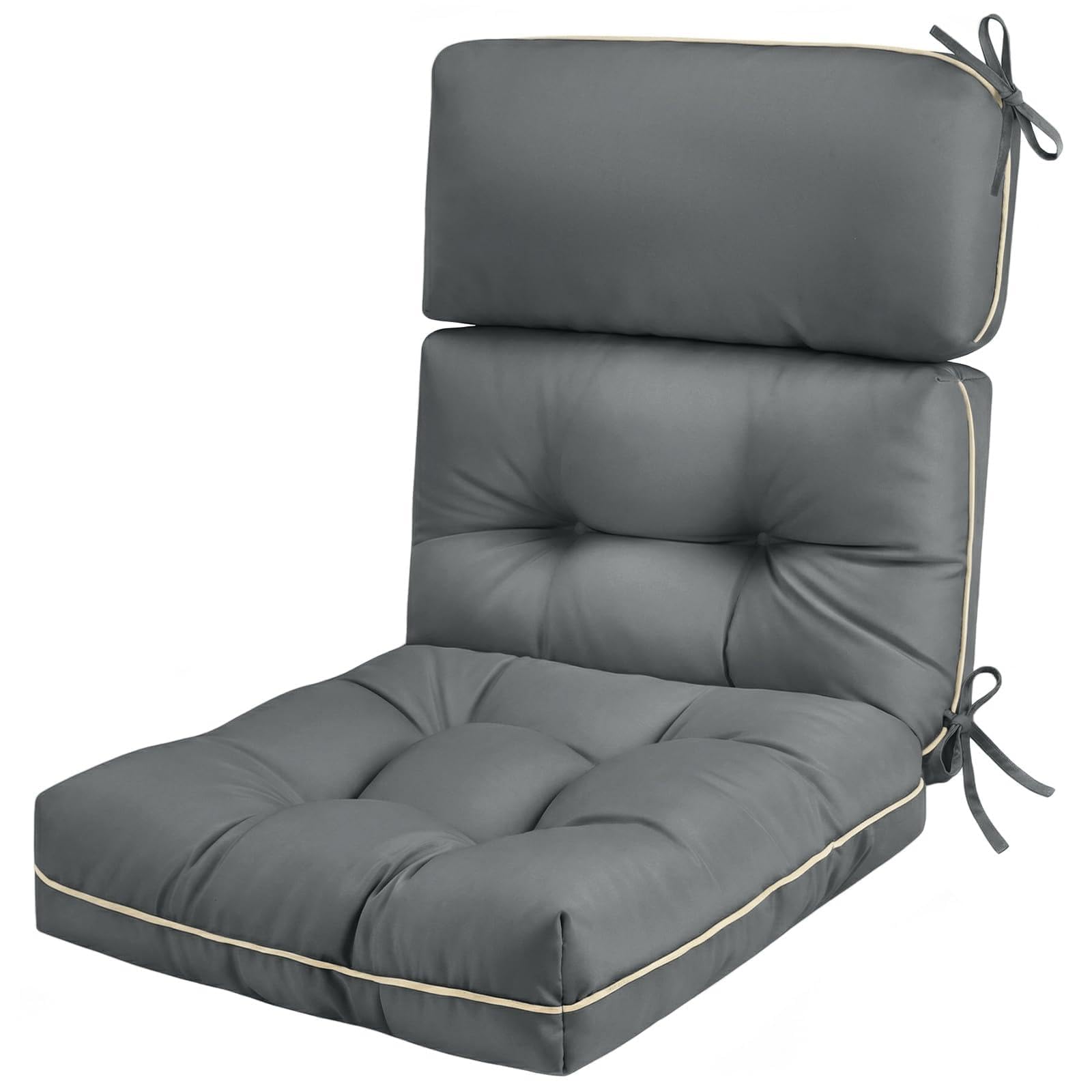 TaiBest Outdoor High Back Chair Cushion Waterproof Replacement Patio Cushion with Memory Foam and Ties for Adirondack & Rocking Chair (Grey)