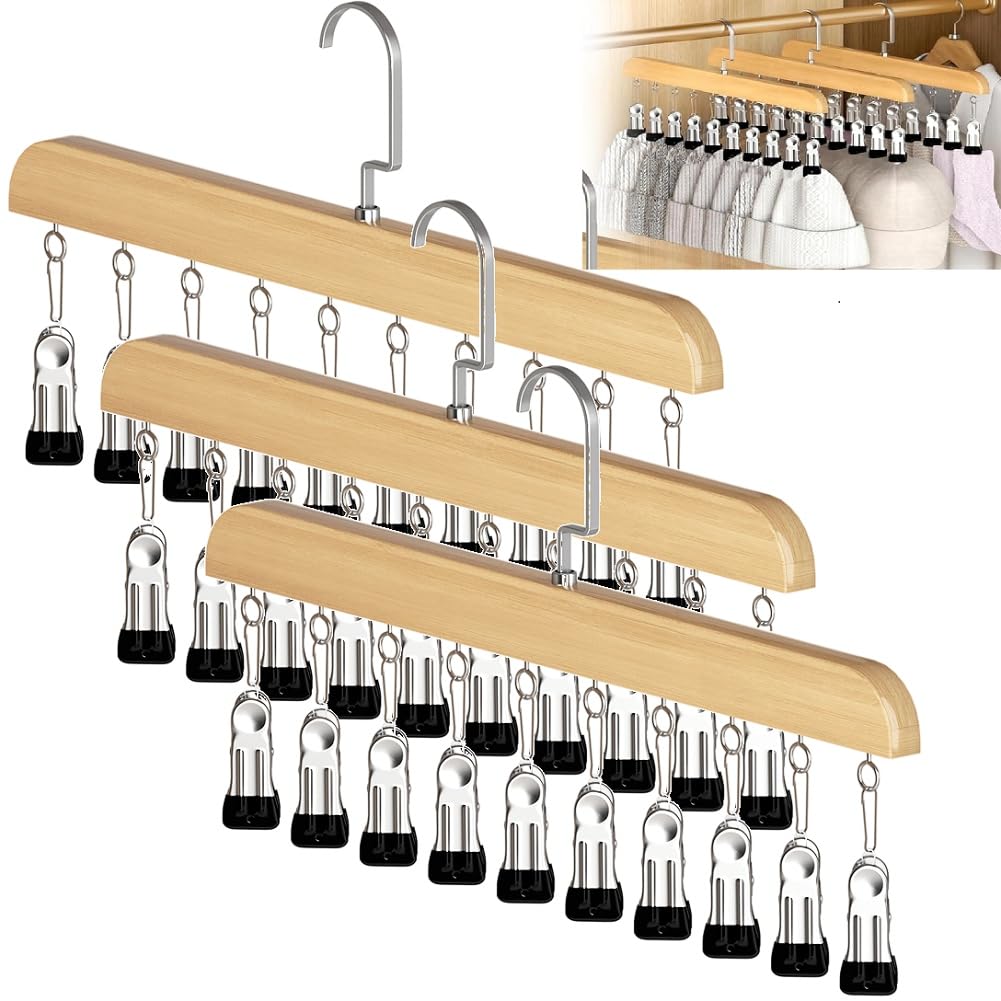Hndhbfgrt Hanging Closet Organizer(3PCS) with 10 Metal Clips-Space Saving Design, 360° Rotation for Efficient Wardrobe Storage