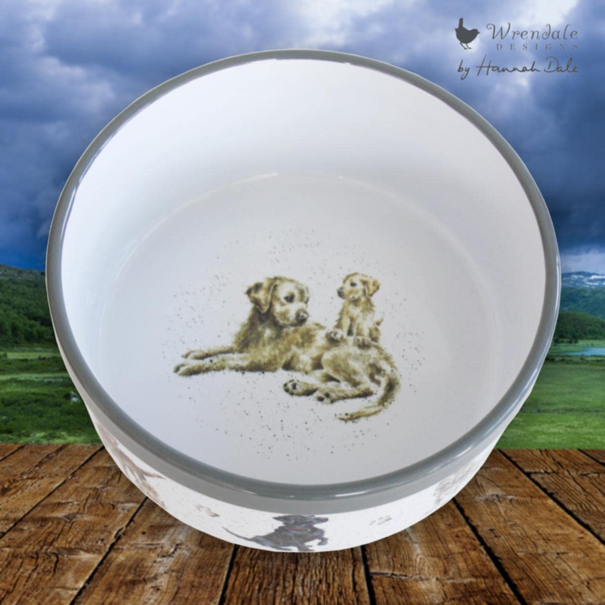 Wrendale Designs Steingut Hundenapf ca. 20,5cm D 1800ml Royal Worcester Schüssel mit Rasse-Hunde Portraits von der britischen Künstlerin Hannah Dale fürs Füttern & als Geschenk