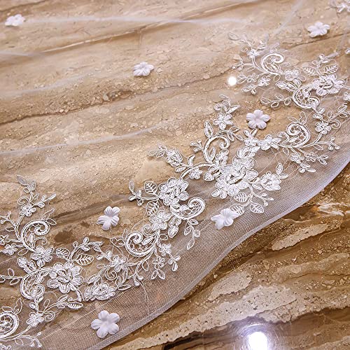 Wedding Accessory 2T Elegant Luxurious Ivory White Long Chapel Wedding Tulle Bridal Lace Edge Veil With Comb Appliques Bride Cathedral Royal Veil (Color : White, Item Length : 500Cm) #TOP4