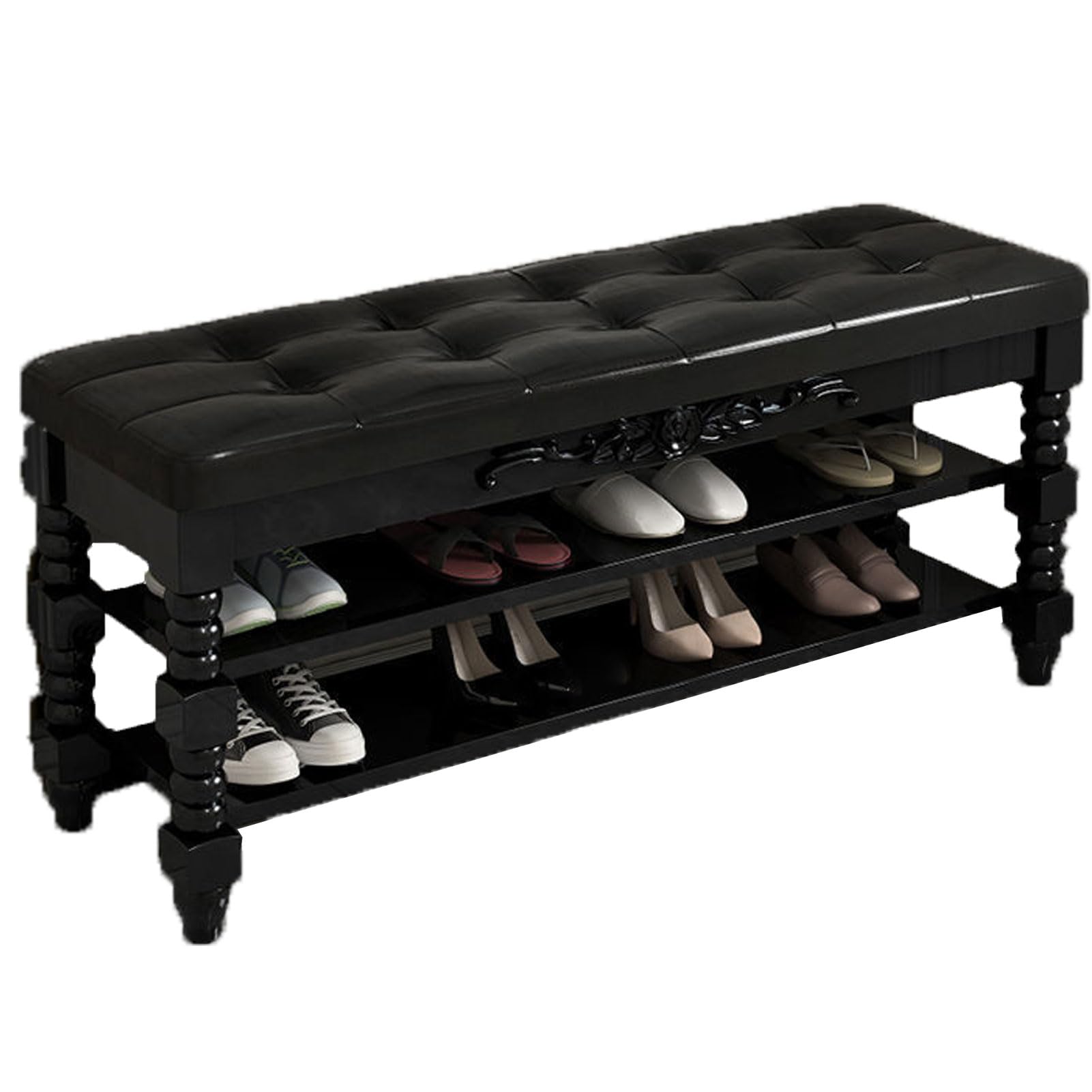 Banc à chaussures d'entrée de 60 cm avec rangement et coussin confortable en tissu