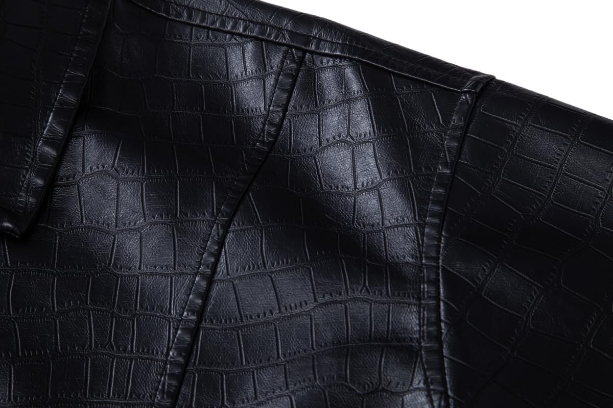 Men's Faux Leather Coat Crocodile Texture Bomber Military Aviation Style Water Resistant Multiple Pockets Casual Wear