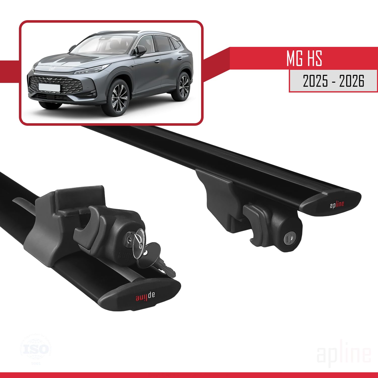 Kompatybilny z MG HS 2025-2026 Hook Model, bagażnik dachowy, czarny aluminium, 2 drążki
