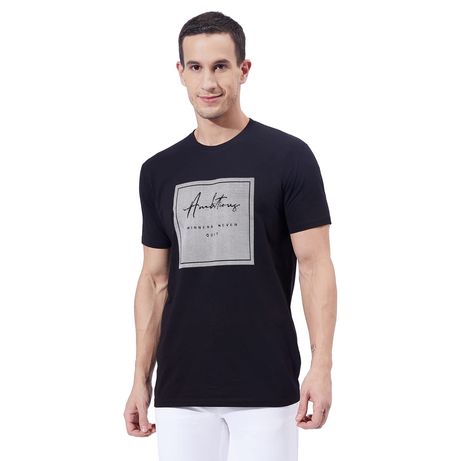 Ben MartinMen's Round Neck Half Sleeve Slim Fit Printed Cotton T-Shirt