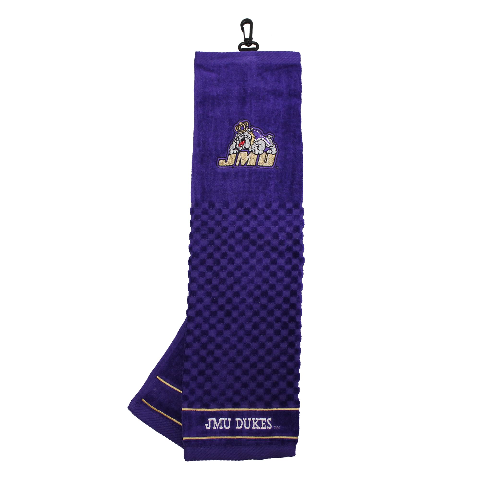Team Golf NCAA James Madison Dukes Embroidered Golf Towel Embroidered Golf Towel, Checkered Scrubber Design, Embroidered Logo