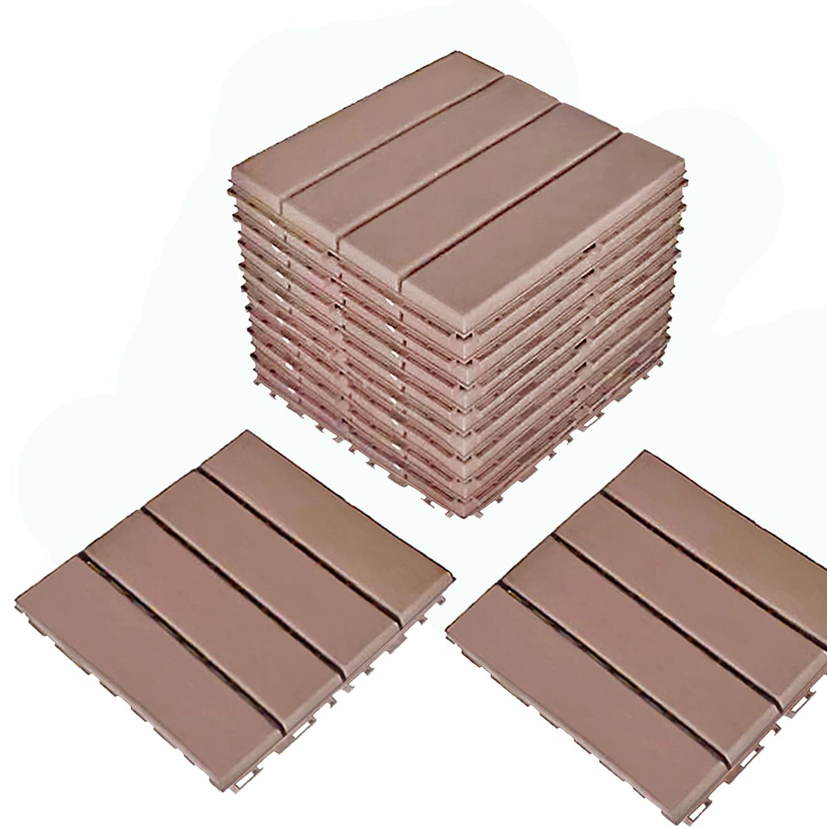 Garden Patio Deck Tile, 12 x 12 Inch Composite Interlocking Decorative Tile, Garden Outdoor Flooring, Pack of9
