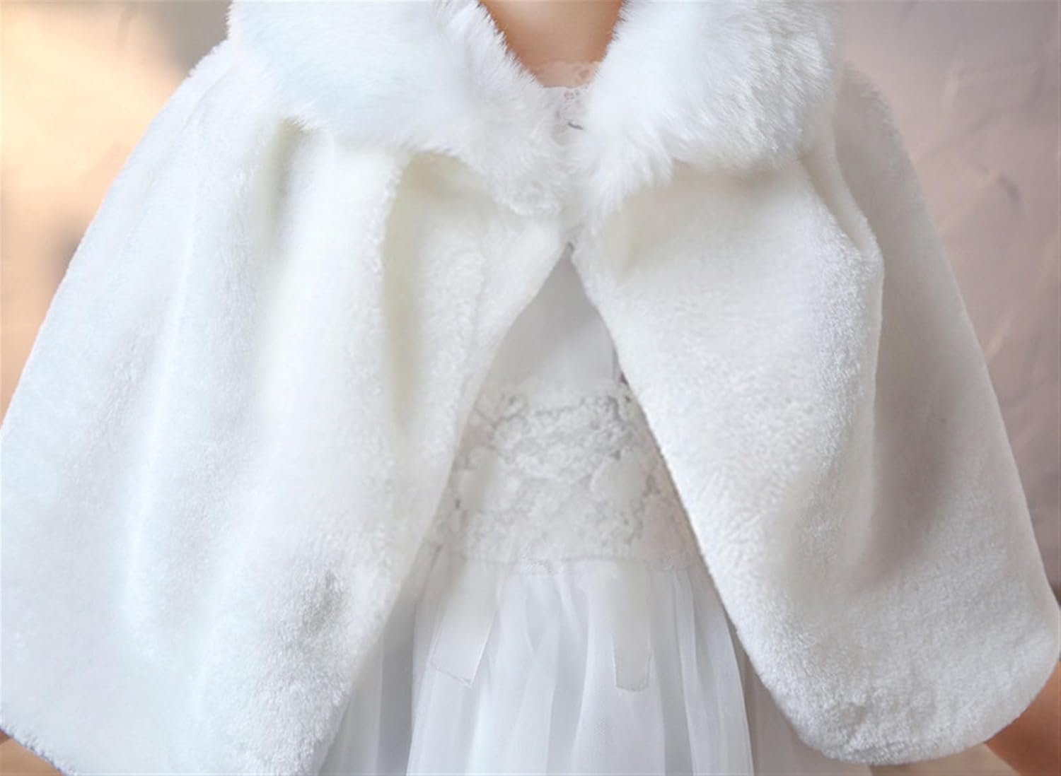 SK Studio Girls Faux Fur Wraps Shawl Girl Bolero Shrug Princess Cape Party Wedding Dress Up Jacket, Black, 2-4 Years - Image 5